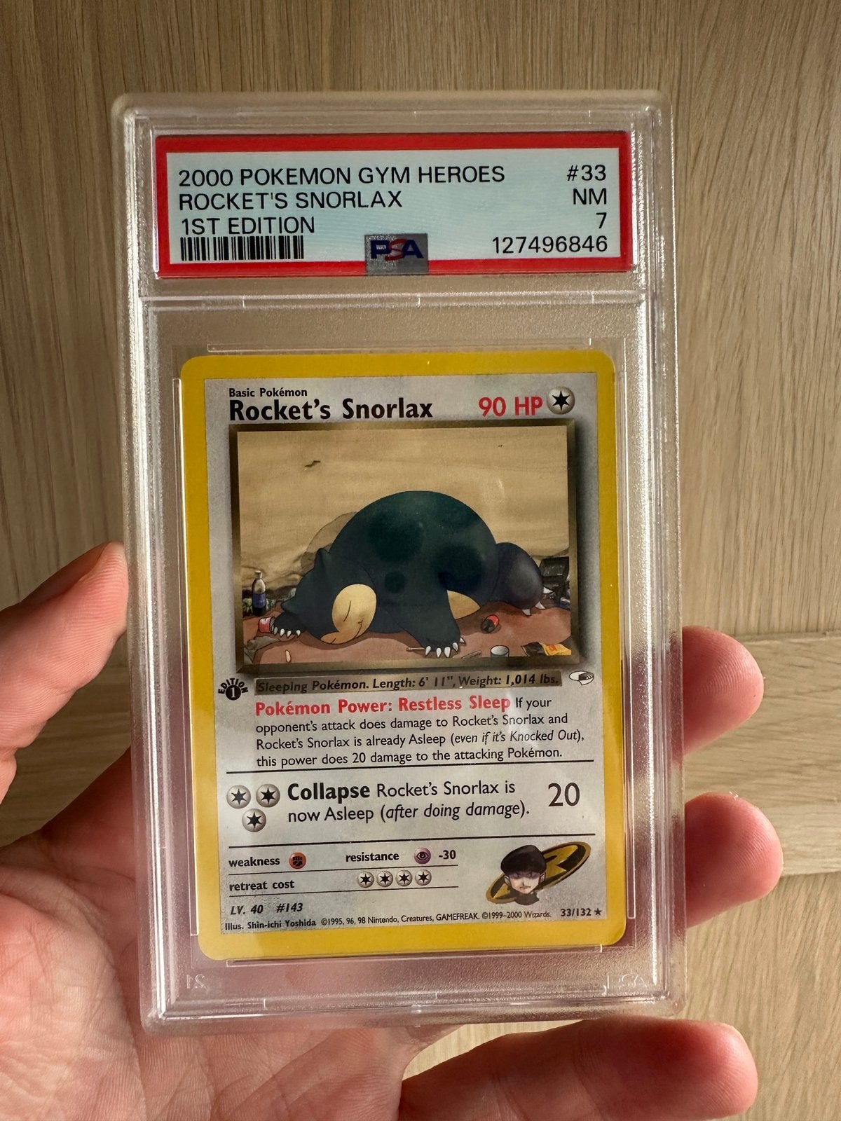 Rockets Snorlax 1st edition PSA 7 - Gym heroes, Ophalen of Verzenden, Zo goed als nieuw