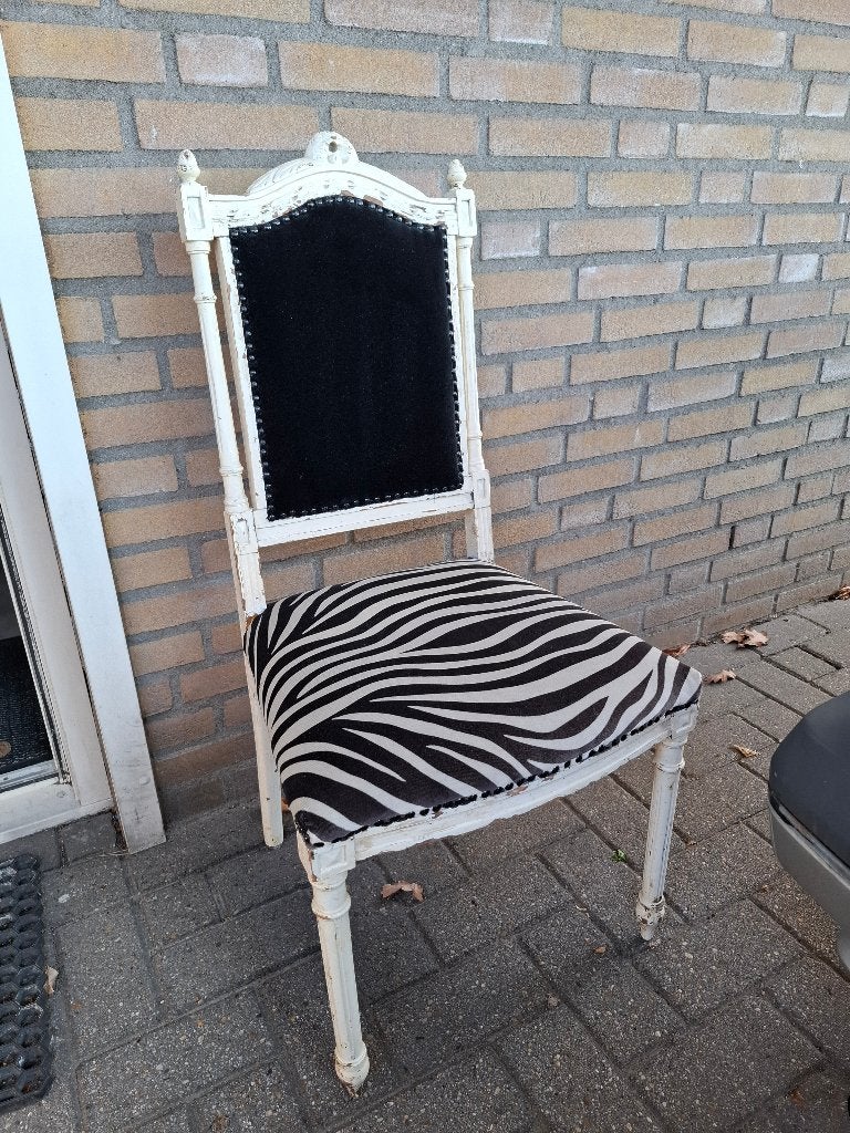 Brocante stoel zebra print stof antiek landelijk, Huis en Inrichting, Ophalen, Gebruikt, Zwart, Stof