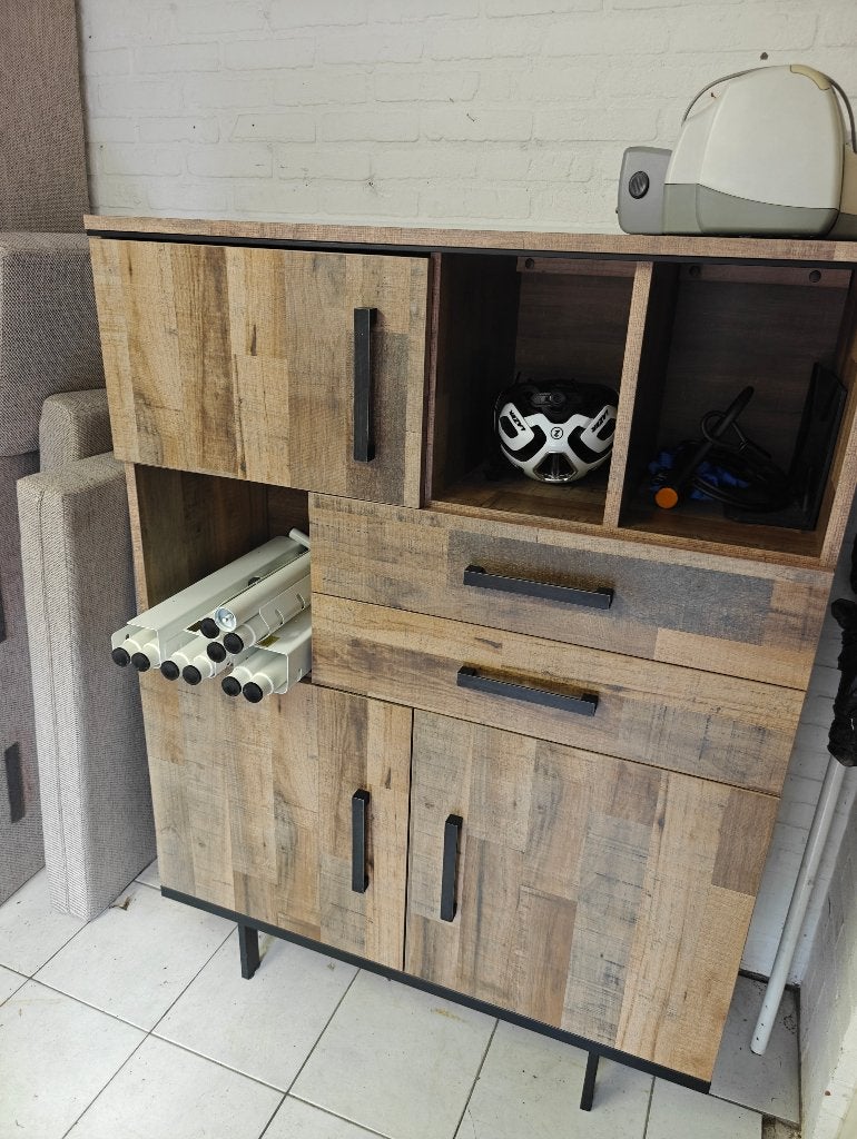 Industriële barkast / opbergkast houtlook - Deel set!, Huis en Inrichting, Kasten | Buffetkasten, Ophalen, Gebruikt, Overige materialen