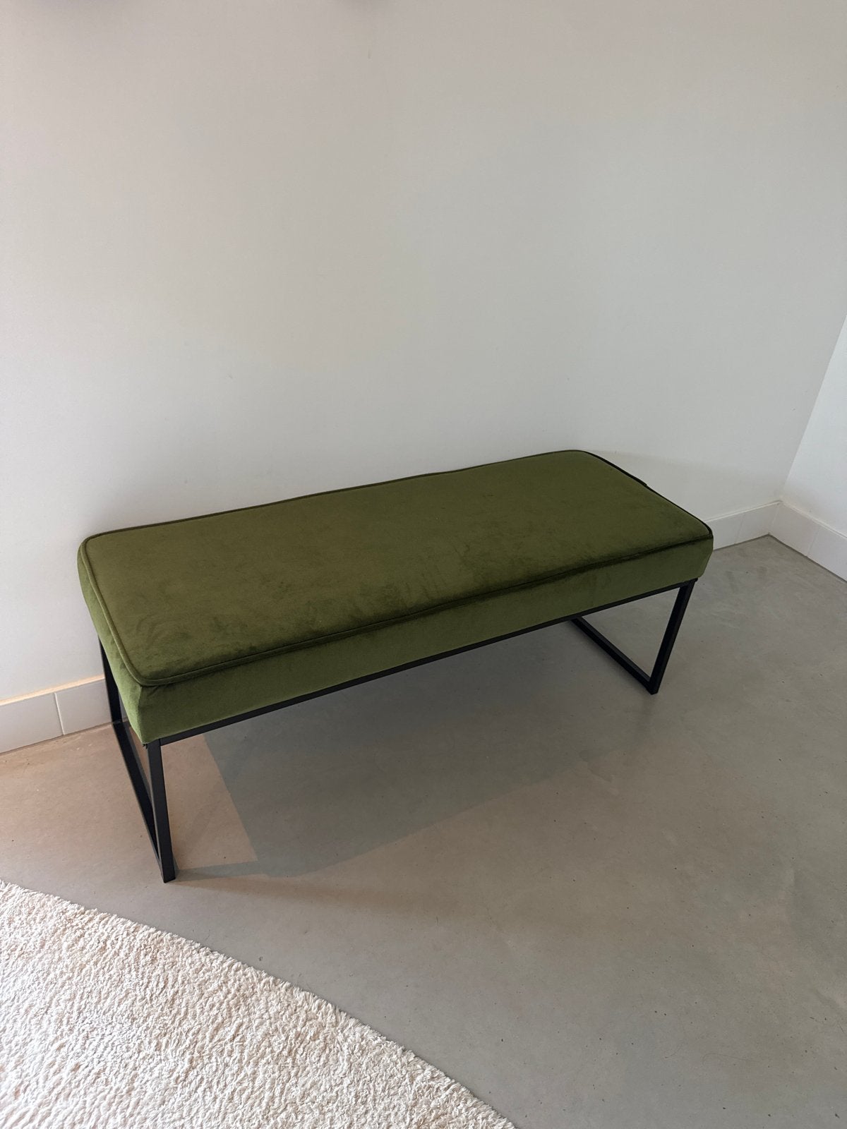 Bankje Karwei Pien velvet groen, Ophalen, Tweepersoons, Zo goed als nieuw, Minder dan 150 cm