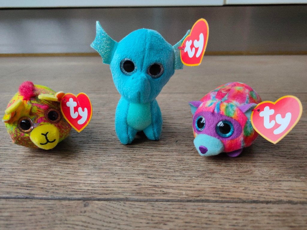 Drie kleine originele Beanie Boo knuffels met kaartje, Overige karakters, Overige typen, Blauw, Ophalen of Verzenden