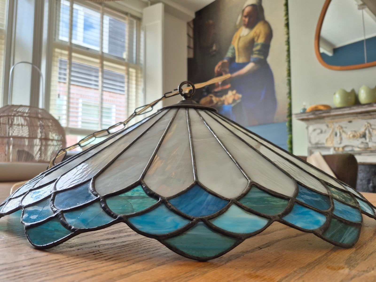 Vintage Tiffany stijl hanglamp, Ophalen, Gebruikt, Tiffany, Art Deco, Klassiek, Glas