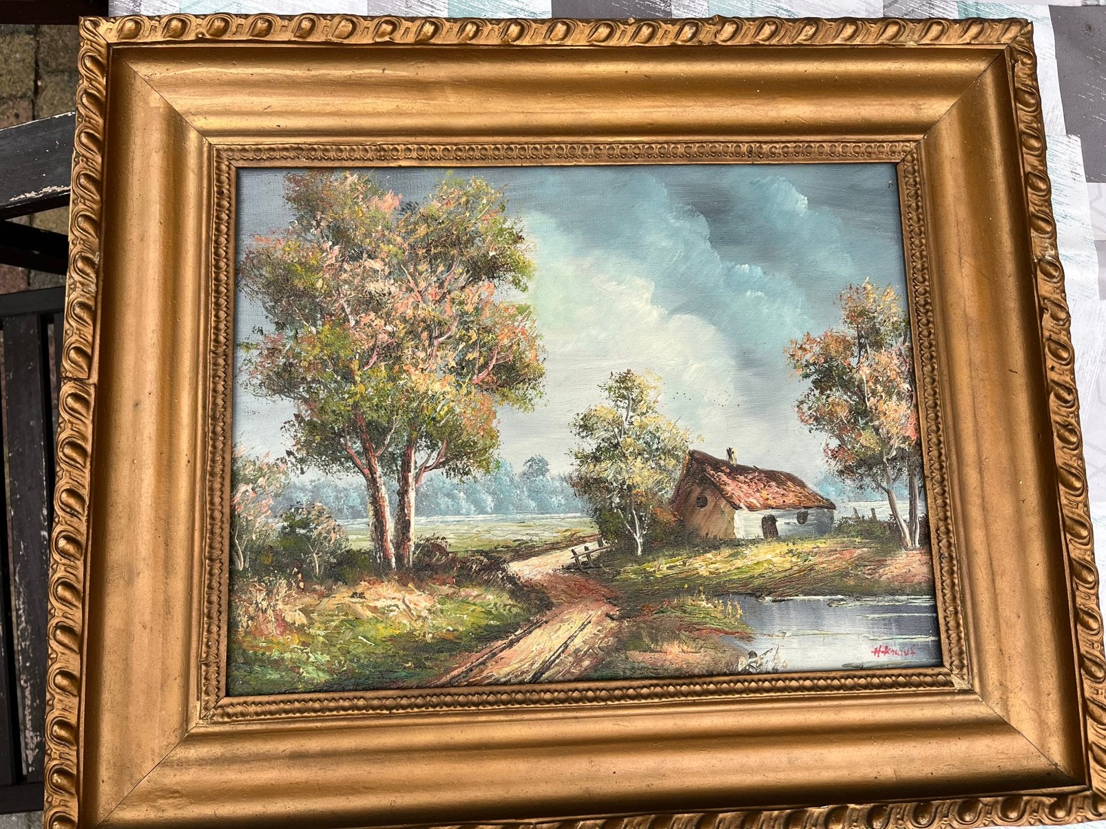 Landschap geschilderd door H Knauf. 1901 tot 1972., Ophalen