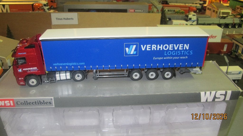 WSI Volvo FH12 XL Verhoeven Logistics + Zeilen Oplegger, Ophalen of Verzenden, Nieuw, Bus of Vrachtwagen, Wsi