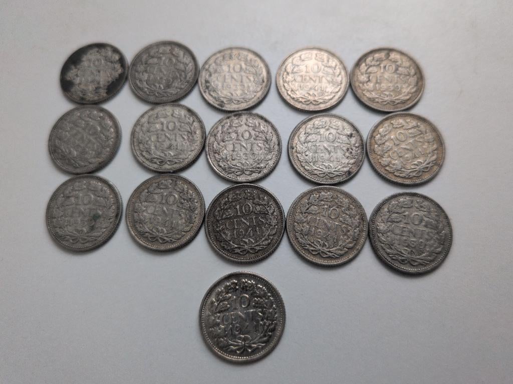 Lotje van 16 dubbeltjes, 10 cent zilver, Setje, Zilver, Ophalen of Verzenden, 10 cent