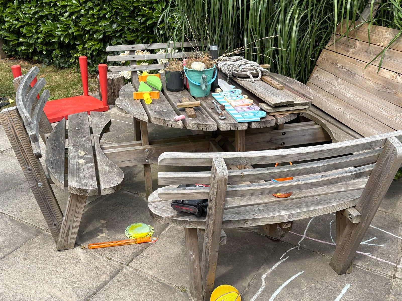 Houten ronde picknicktafel, Tuin en Terras, Picknicktafels, Gebruikt, Rond, Hout, Ophalen