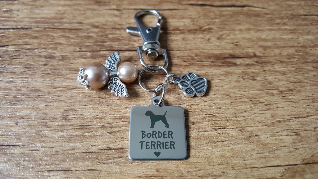 Sleutelhanger Border terriër RVS met beschermengeltje, Verzenden, Nieuw
