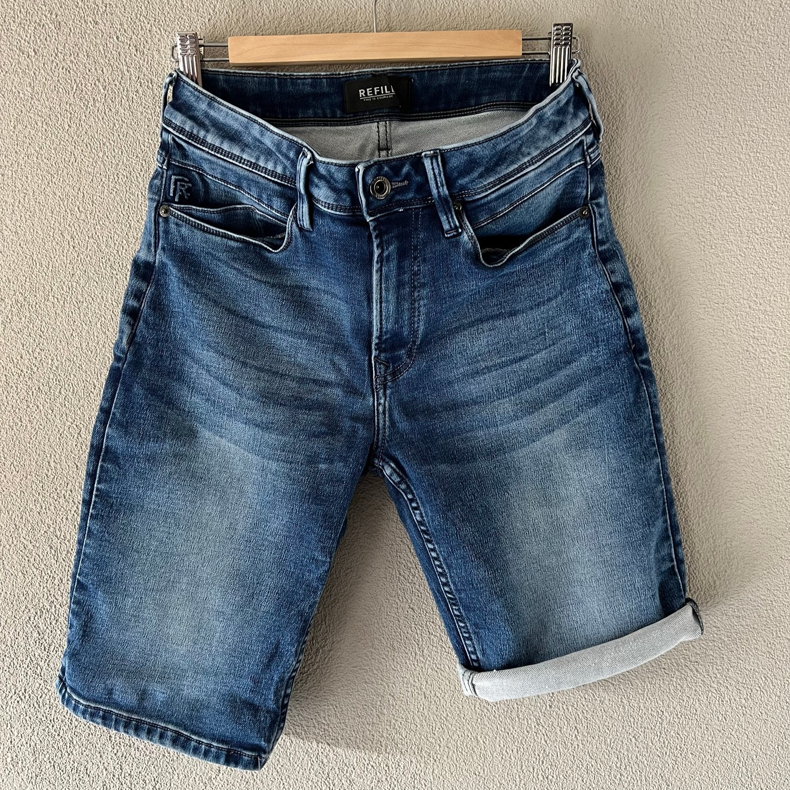 Shoeby Jog Short Dark Blue - stretch - maat S, Kleding | Heren, Ophalen of Verzenden, Zo goed als nieuw, Blauw, Overige jeansmaten