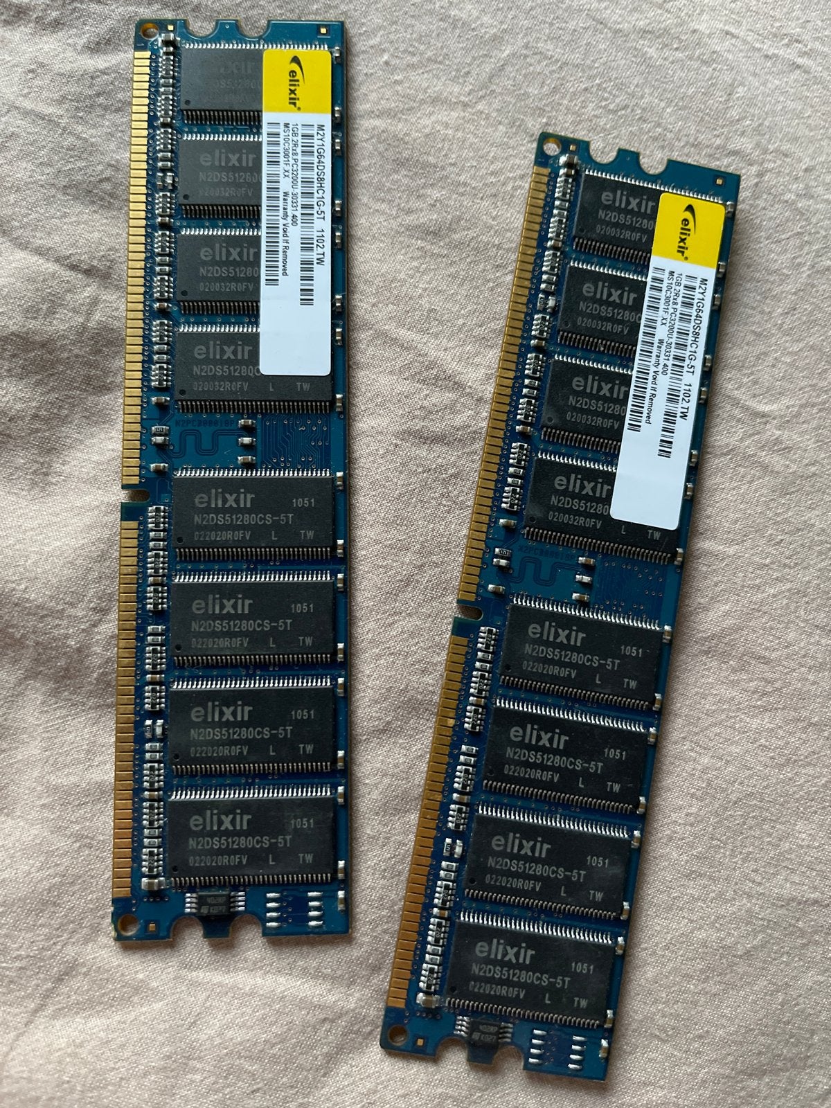 Elixir 2x 1GB DDR1 PC3200 (400 MHz) RAM Geheugen, Computers en Software, RAM geheugen, Ophalen, Gebruikt, DDR, Desktop