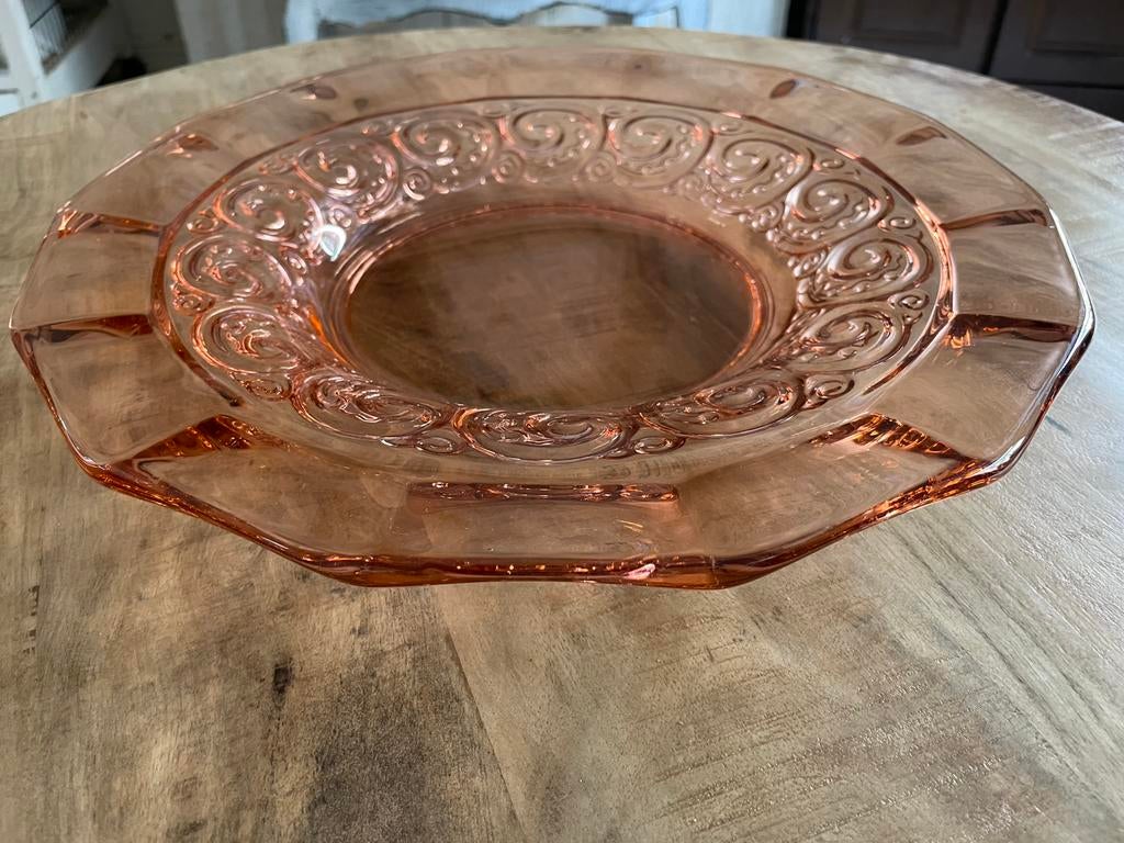 Art Déco rosé roze persglas glazen schaal, Ophalen of Verzenden