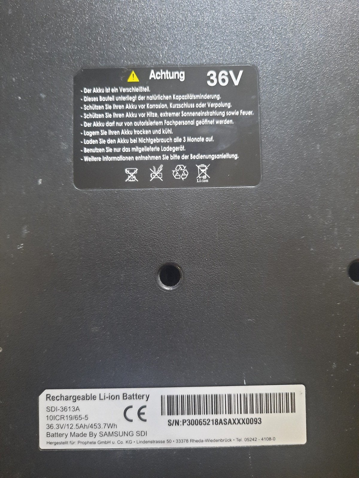 Samsung SDI 36V E-bike Accu - 453.7Wh, Ophalen of Verzenden, Gebruikt