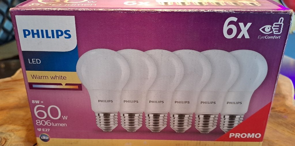 6x Philips Ledlamp 8w>60Watt, Led-lamp, Nieuw, Eindhoven, Philips.com