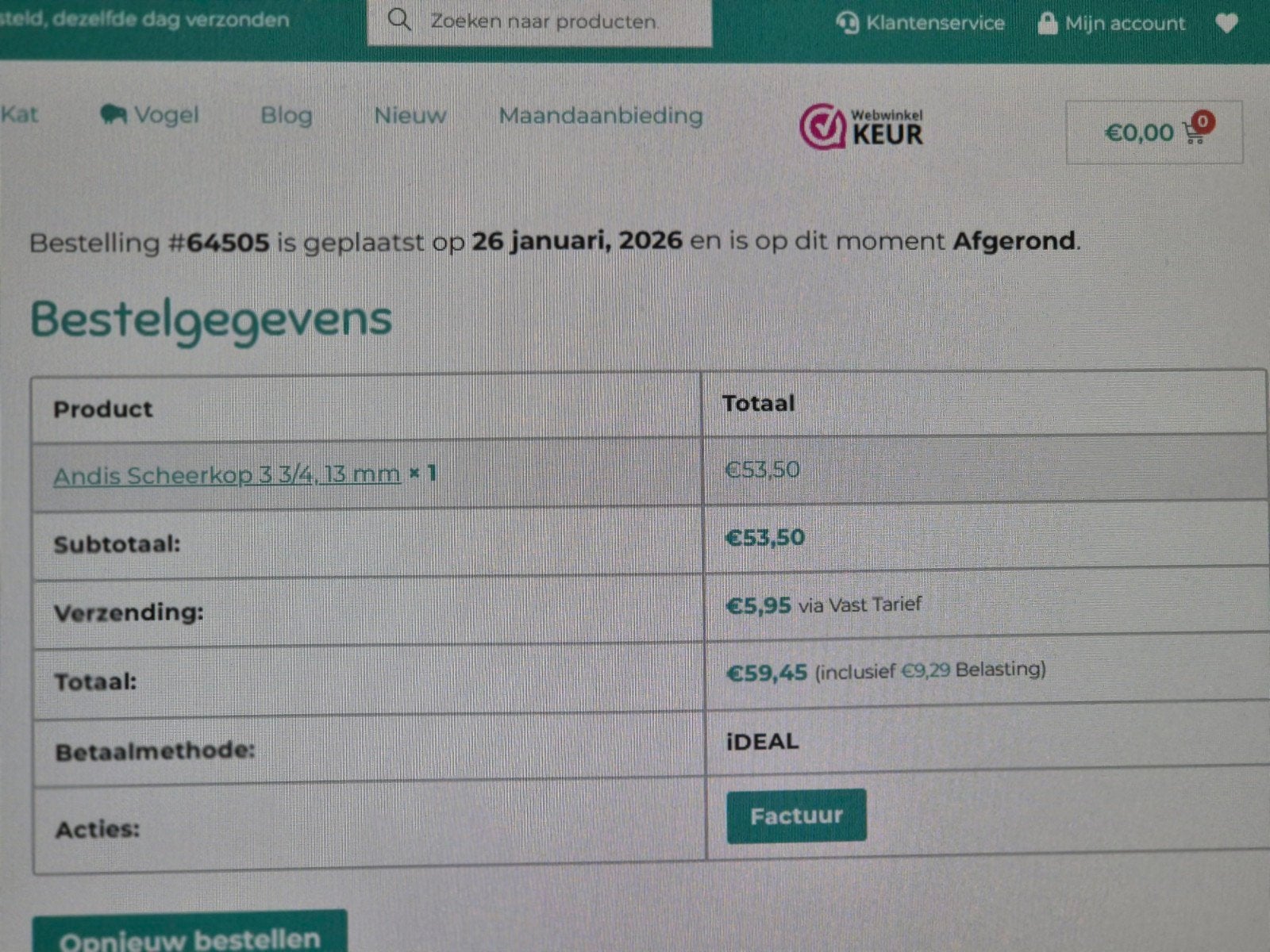 NIEUWE  Scheerkop   van  Andis 13  mm, Ophalen of Verzenden, Nieuw