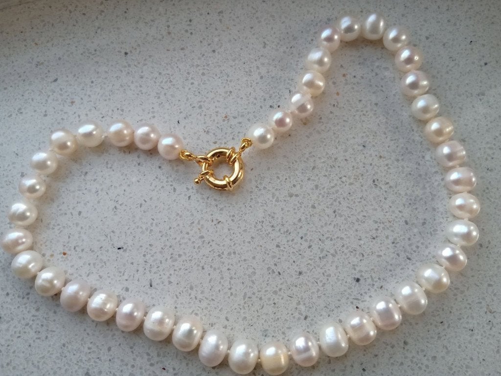 Mooie parelketting, grote zoetwaterparels parels creme, Verzenden, Nieuw, Overige kleuren, Steen of Mineraal