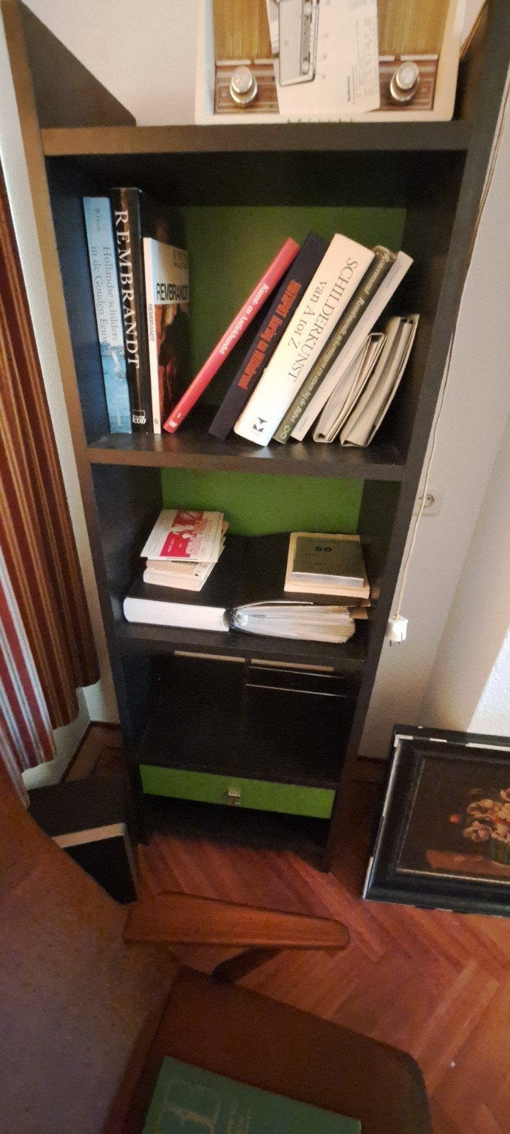 kast met 1 lade zwart met groen boekenkast, Ophalen, Zo goed als nieuw, Minder dan 150 cm, 150 tot 200 cm