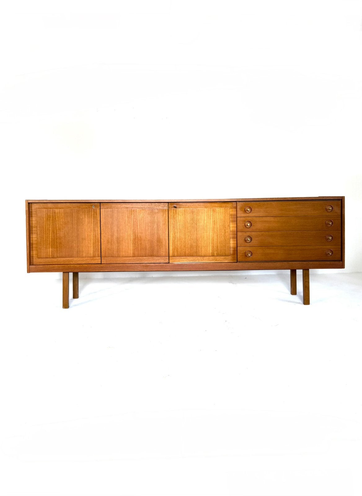 Vintage XXL teakhouten sideboard, jaren ‘60, Teakhout, Vintage retro buisframe design rotan webbing papercord deens, Met lade(s)