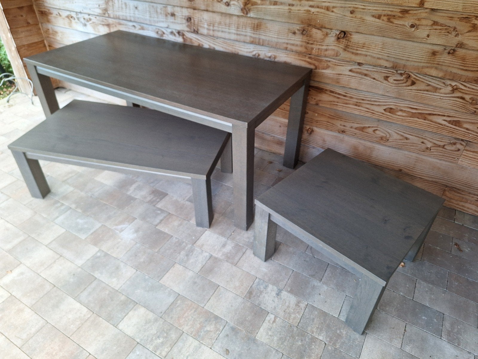 Set van 3 tafels: eettafel, salontafel en bijzettafel, Ophalen, Gebruikt, 50 tot 100 cm, 150 tot 200 cm