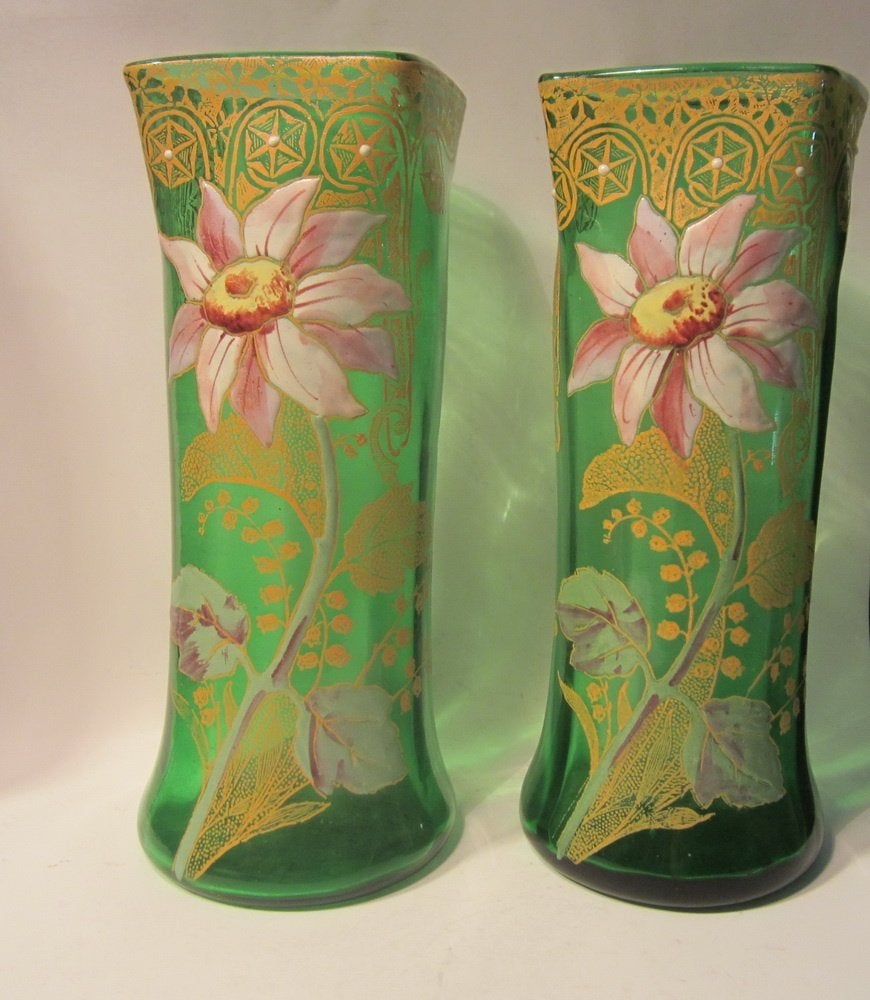 2 antieke Legras Montjoye vazen, email,ca 1910 H 28 cm, Verzenden