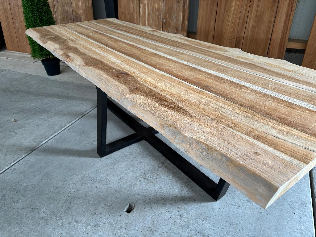 Tuintafel | Boomstam blank teak |  260cm | B-keus, Ophalen, Nieuw, Rechthoekig, Teakhout