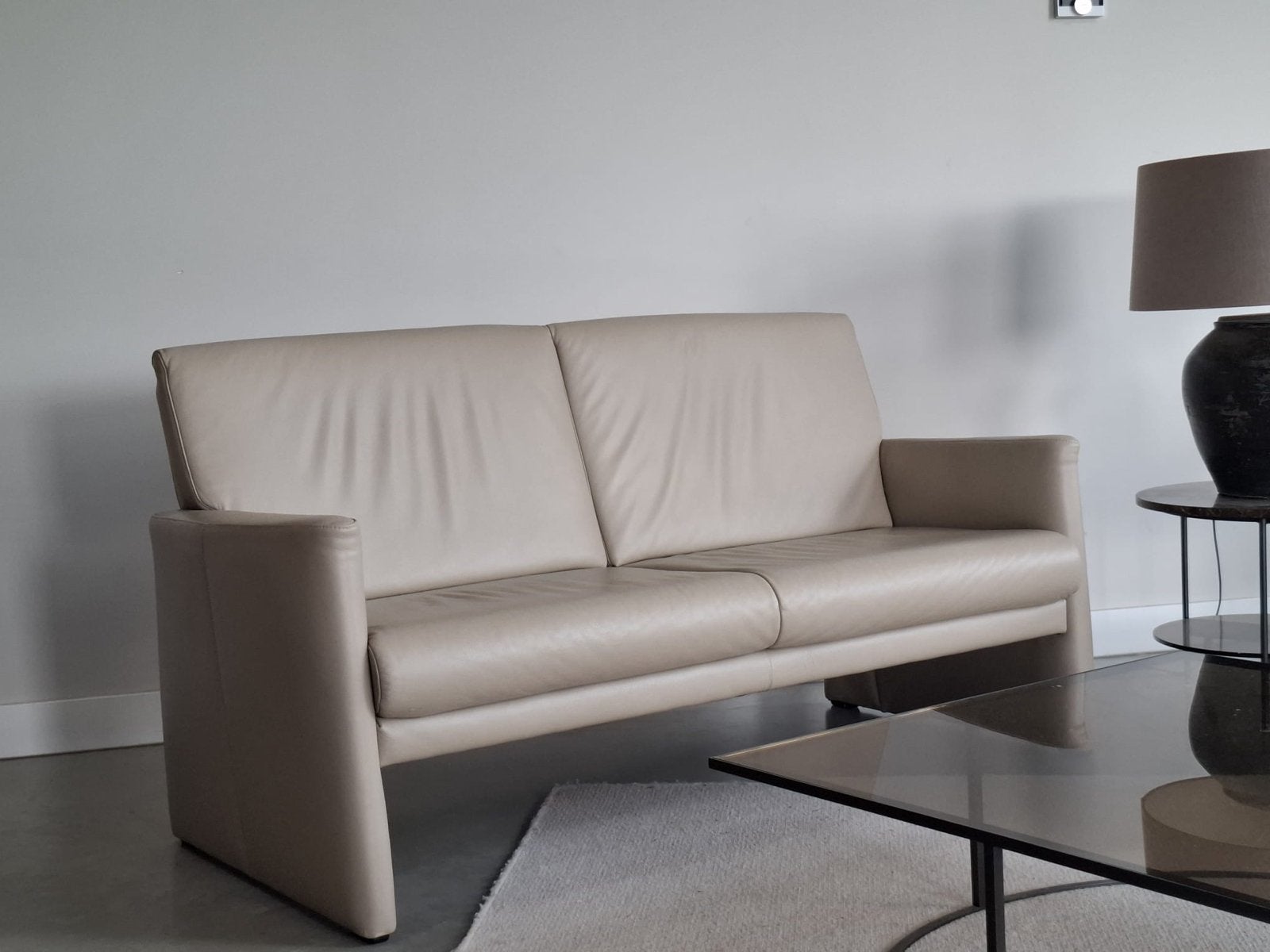 Als Nieuw FM Munzer Leren Bank - Beige - Senioren Bank, X, 150 tot 200 cm, Tweepersoons, Leer