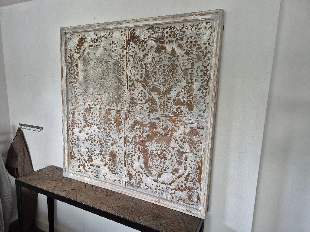 Wanddecoratie metaal bloemen in lijst robuust, Metaal, Oosters, Ingelijst, 131 cm
