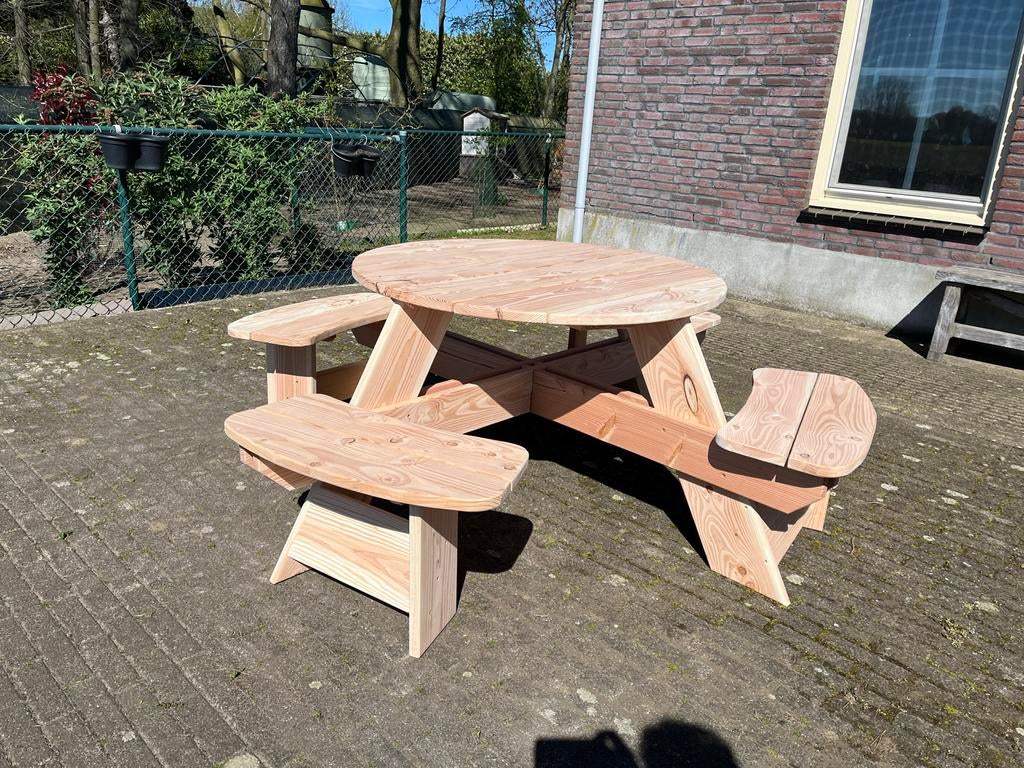 Ronde picknicktafel 4 persoons, douglas hout, Ophalen, Nieuw, Rond, Hout