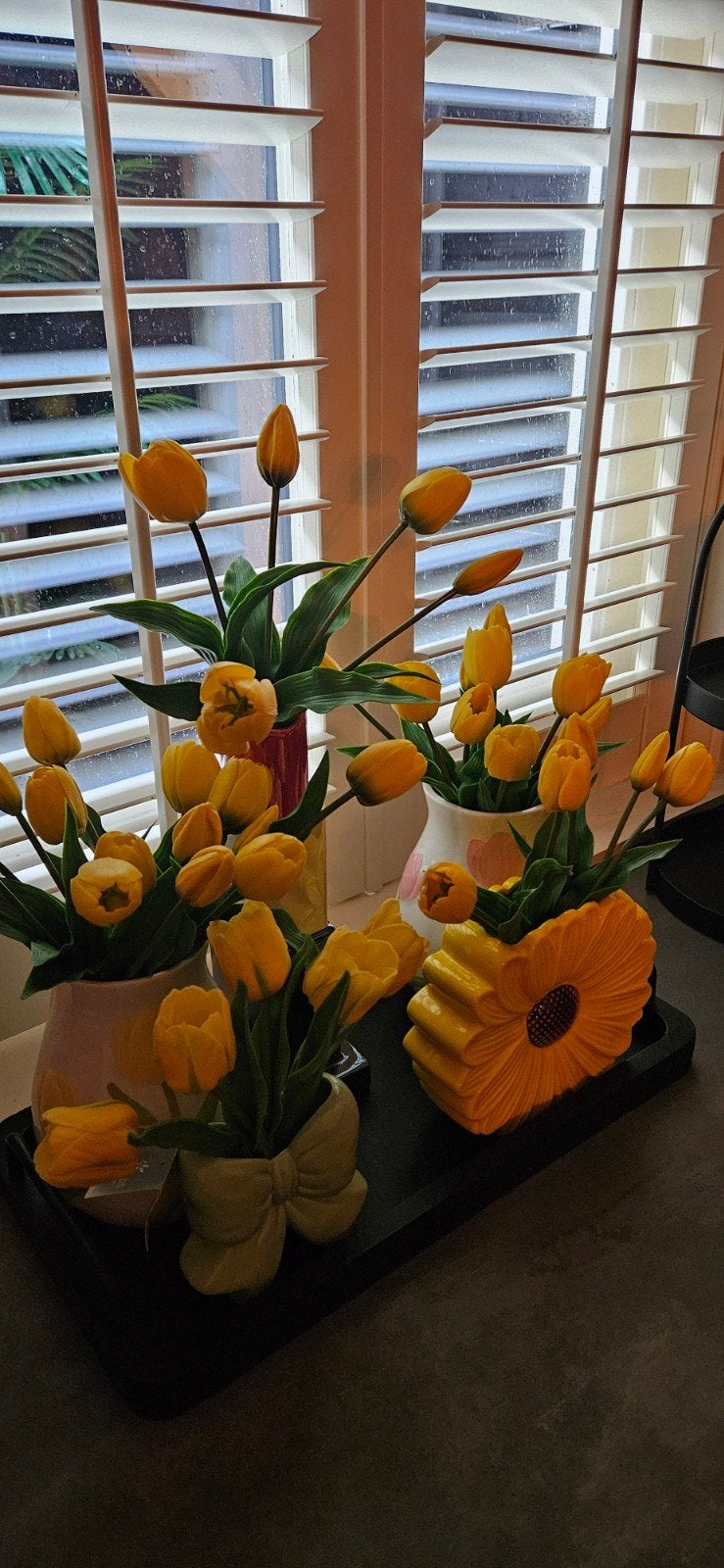 Set van 5 vazen met gele tulpen, Ophalen of Verzenden, Nieuw, Inclusief decoratie, Meerkleurig