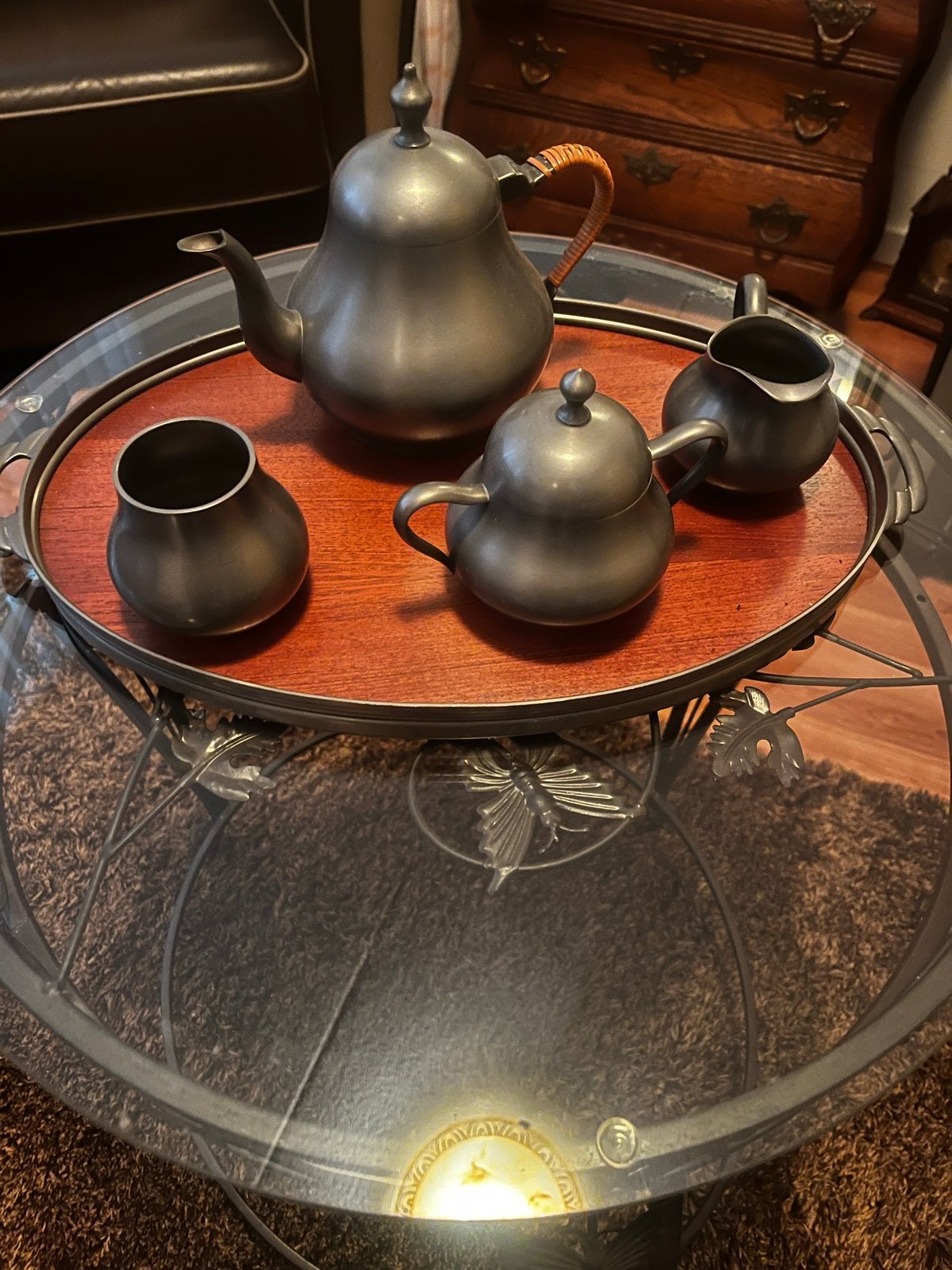 Vintage tinnen theeservies met dienblad, Ophalen of Verzenden