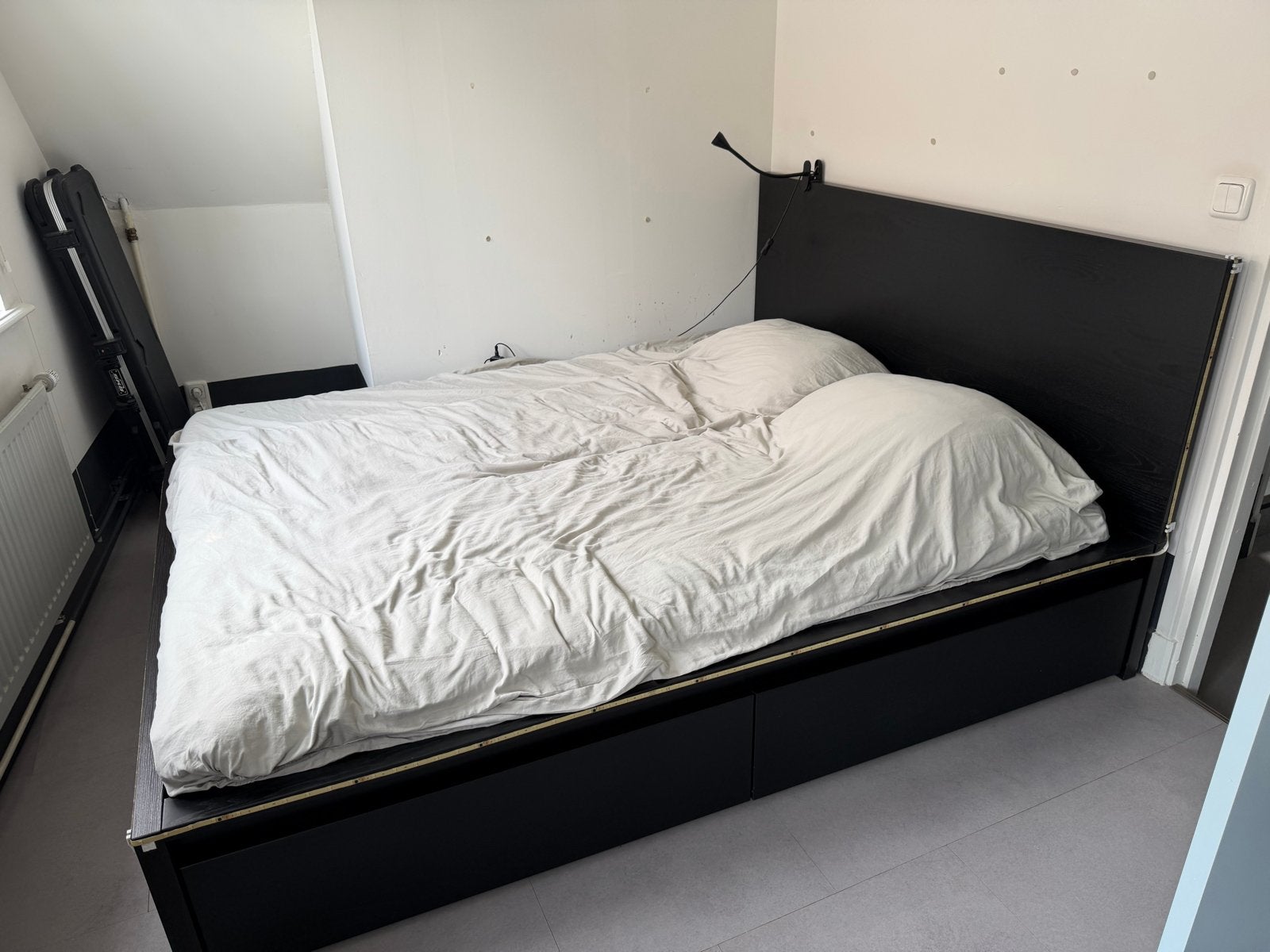 IKEA Malm bed zwart met lattenbodems en lades, Ophalen, Gebruikt, Zwart, Tweepersoons