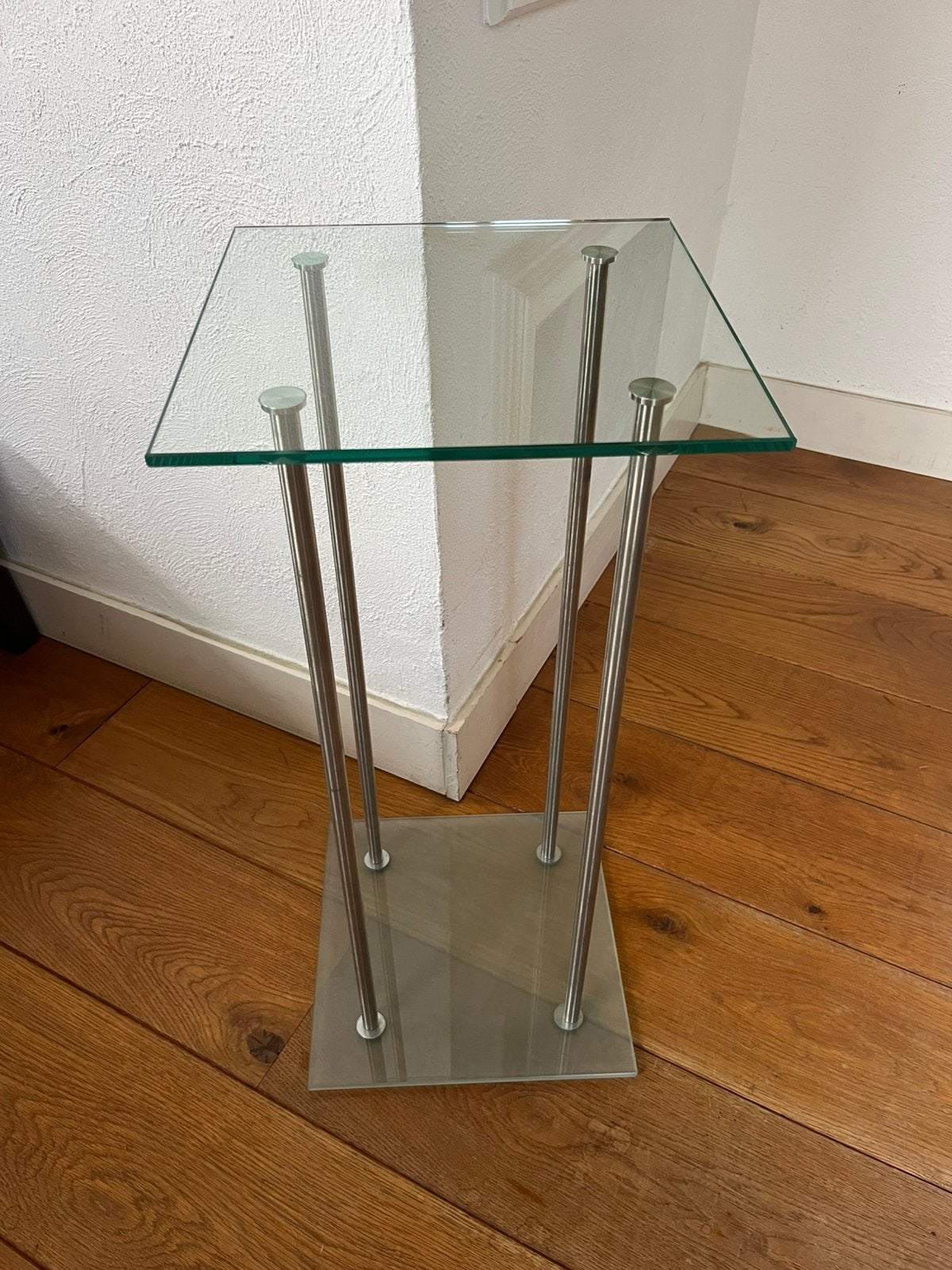 Glazen bijzettafel RVS poten 70x35x35 zgan, Ophalen