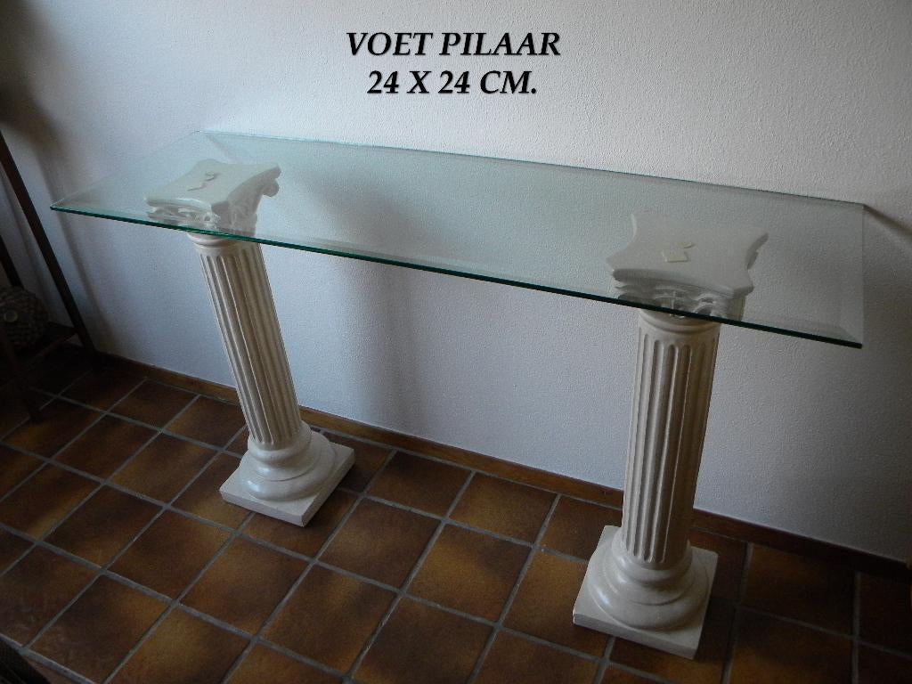 SIDETABLE FACET GESLEPEN GLAZEN BLAD, 2 PILAREN, I.G.S., Ophalen, Gebruikt, 100 tot 150 cm, 25 tot 50 cm