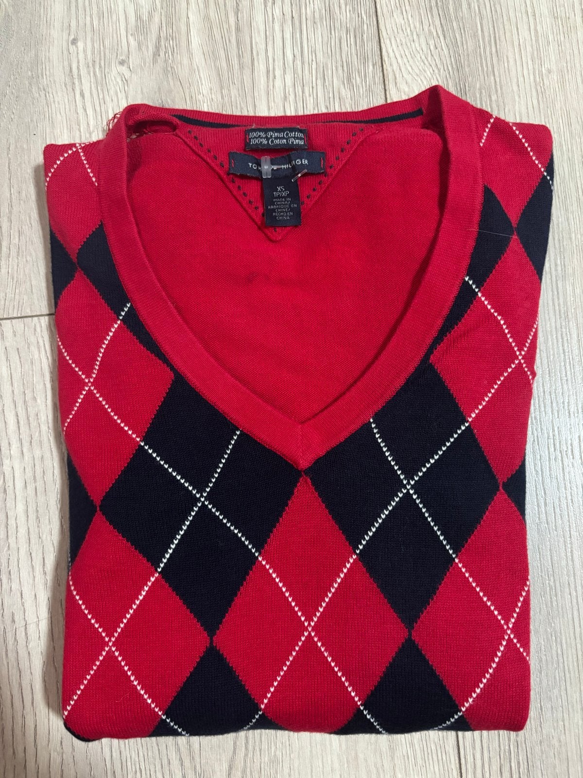 Tommy Hilfiger Argyle Trui Rood/Zwart - XS, Verzenden, Gedragen, Maat 34 (XS) of kleiner, Rood