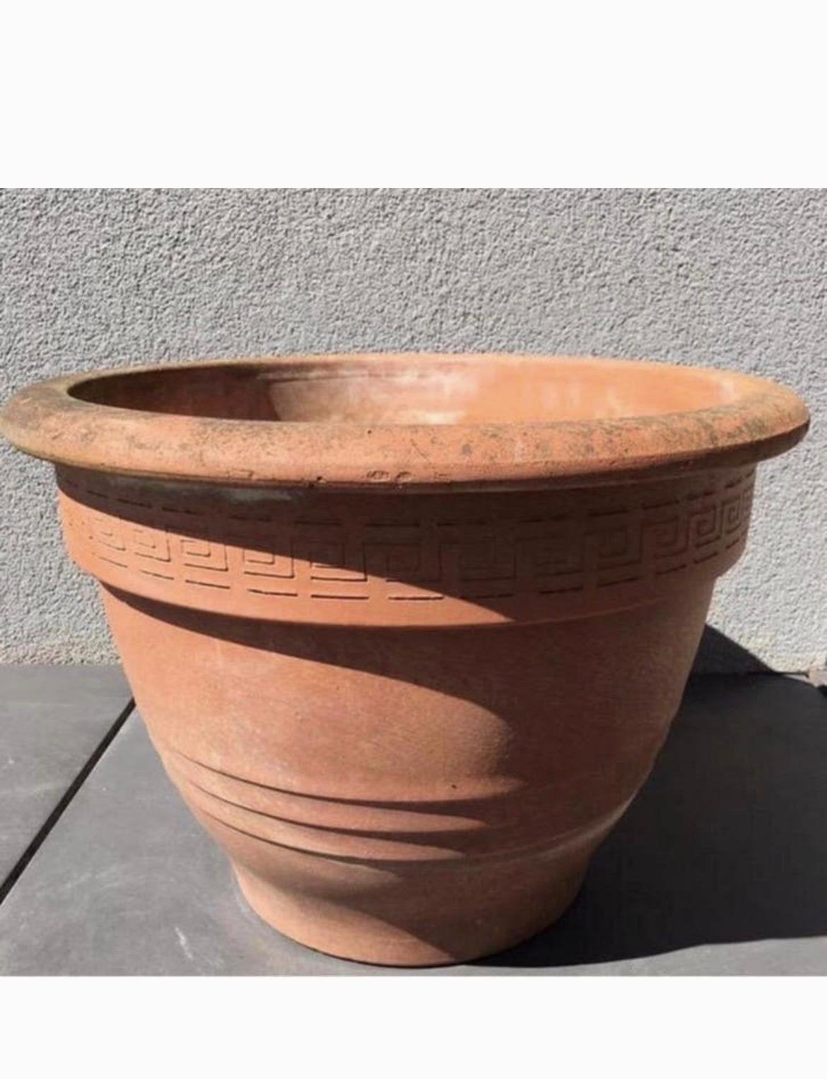 Grote terracotta Italiaanse Versace bloempot 43cm diverse, Ophalen, Gebruikt, 40 cm of meer, Rond