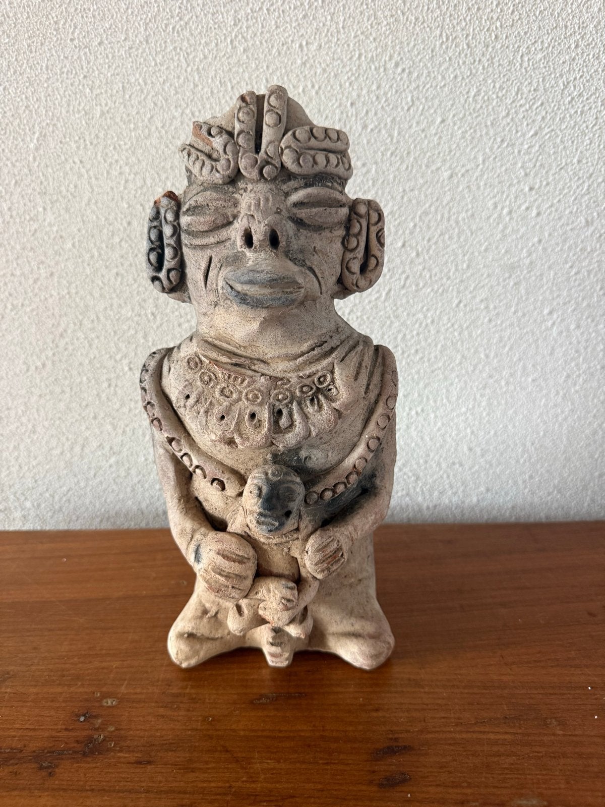 Antiek Terracotta Beeldje - Moeder met Kind, Groep mensen, Minder dan 20 cm, Ophalen of Verzenden, Handgemaakt
