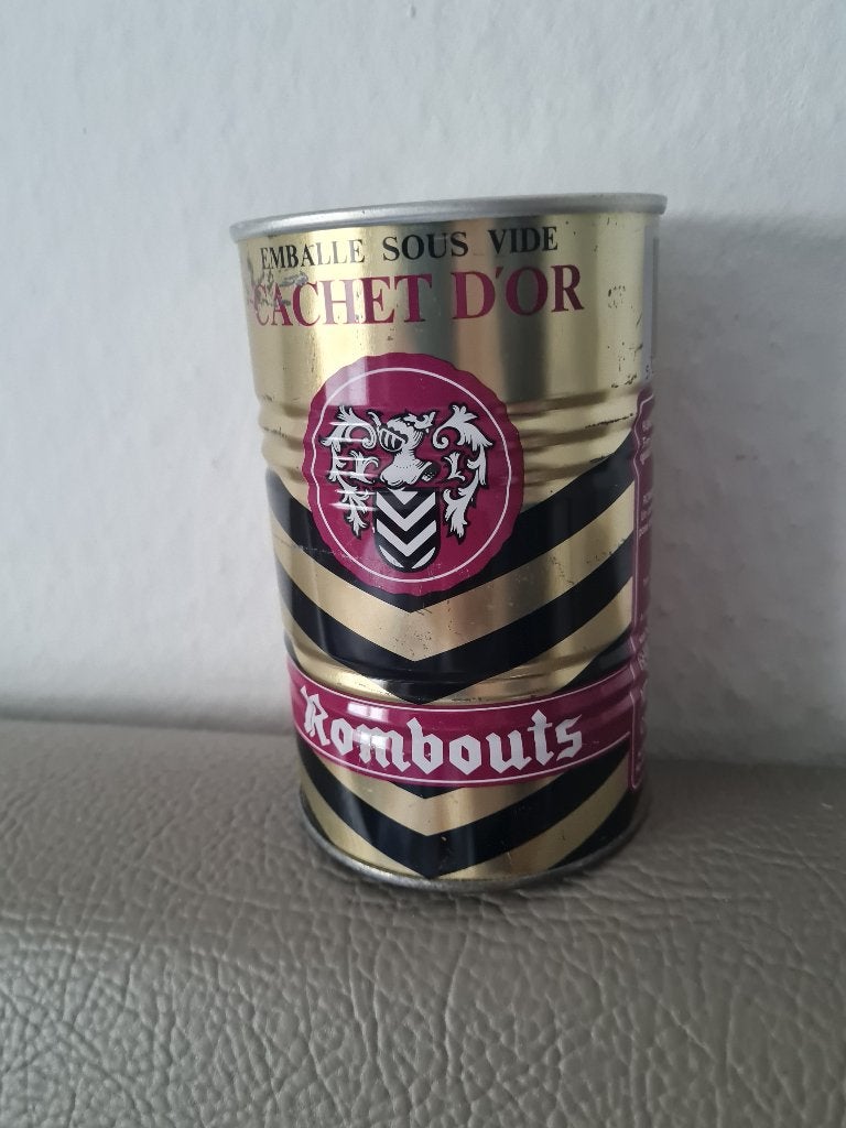 unieke vintage spaarpot in blik Rombouts, Ophalen of Verzenden, Metaal of Blik, Overige thema's