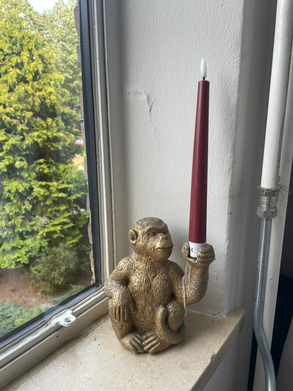 Kaarsenstander aapje incl led-kaars, Ophalen of Verzenden, Gebruikt, Goud, Kandelaar