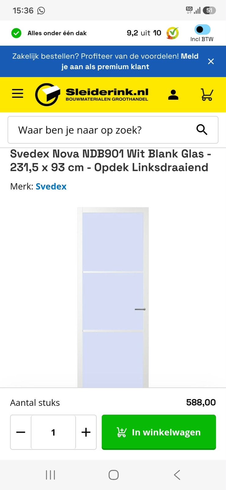 3x binnendeur  met glas van svedex 2x wit en 1x zwart, Doe-het-zelf en Verbouw, Ophalen, 215 cm of meer, Binnendeur, Nieuw