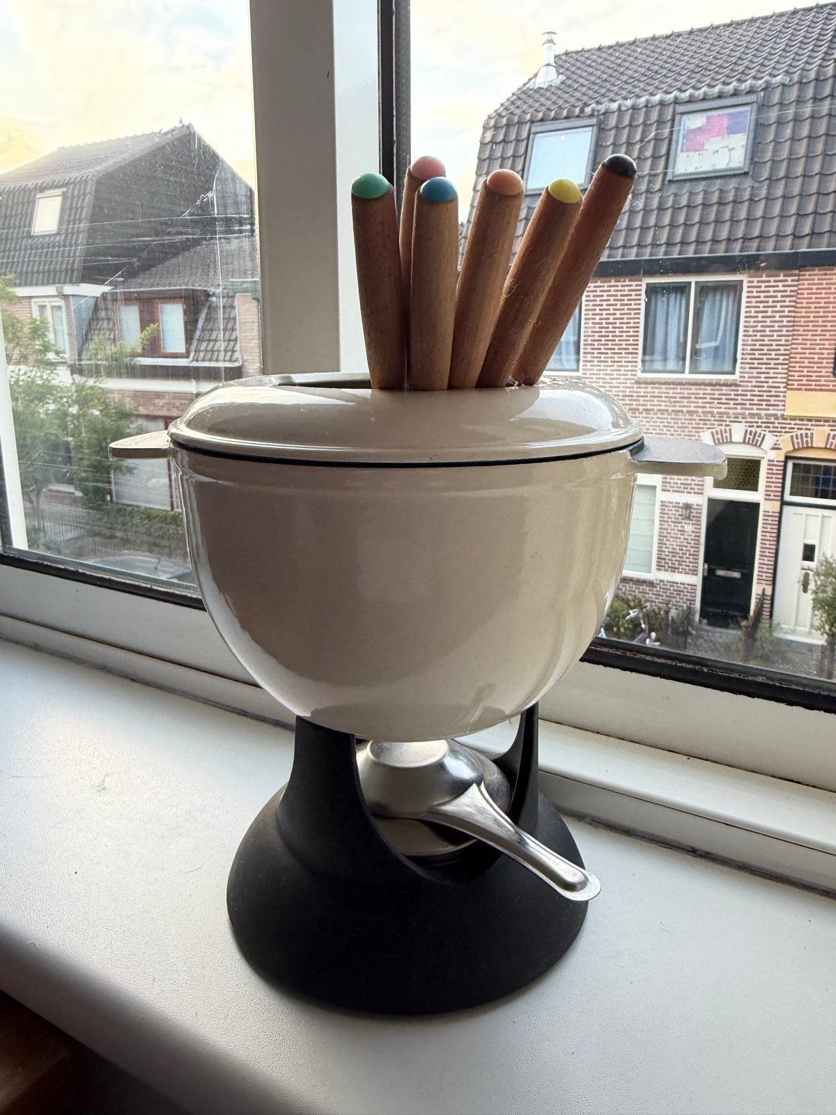Fonduepan met Vorkjes - Wit/Zwart (ikea), Ophalen of Verzenden, Metaal, Wit, Overige typen