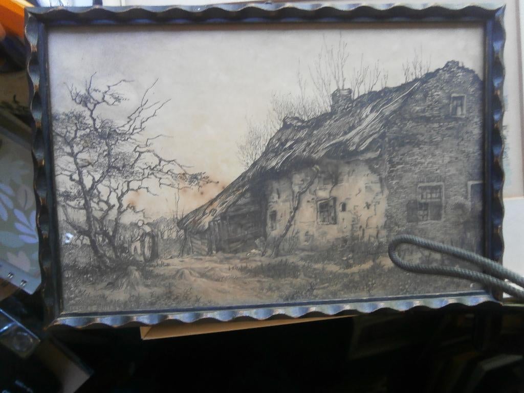 In Kartellijstje Etsje/grav. Huisje in Eemnes, Antiek en Kunst, Kunst | Etsen en Gravures, Ophalen of Verzenden, Gravure