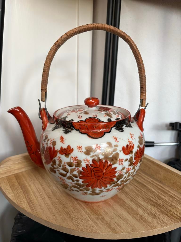 Vintage  theepot met bamboe handvat, Ophalen of Verzenden