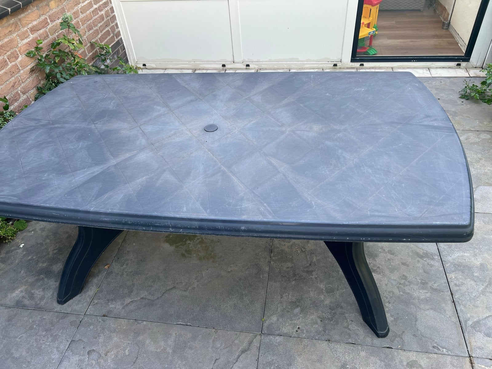 Blauwe kunststof tafel 180x80x72 cm, Ophalen, Zo goed als nieuw, Rechthoekig, Kunststof