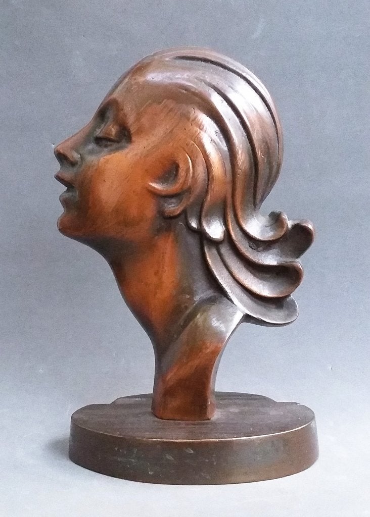 Om 1925 Art Deco Jugendstil Bureau Buste Beeld Pen Aflegger, Ophalen of Verzenden