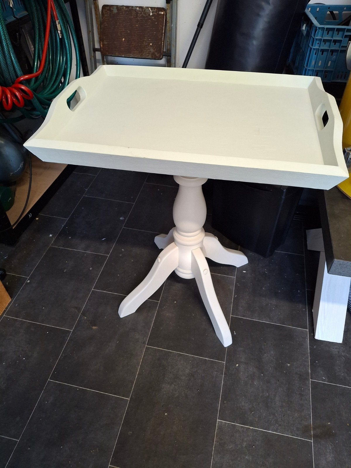 Witte houten bijzettafel / serveertafel, Gebruikt, Landelijk, 60 cm of meer, Rechthoekig
