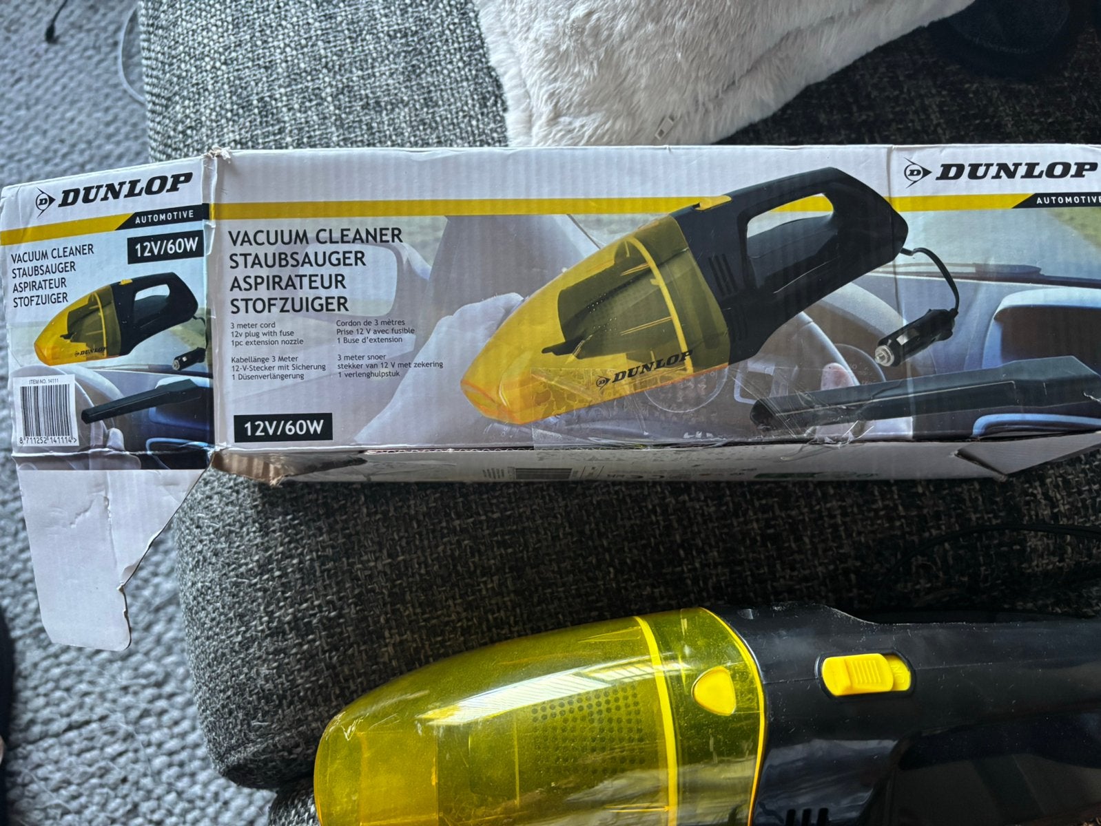DUNLOP AUTO  STOFZUIGER 12V/60W met 3 meter snoer, autoplug, Ophalen of Verzenden