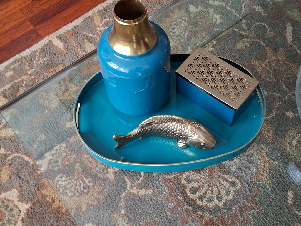 Decoratieve set: vaas, doosje en vis op dienblad, Huis en Inrichting, Woonaccessoires | Overige, Ophalen of Verzenden