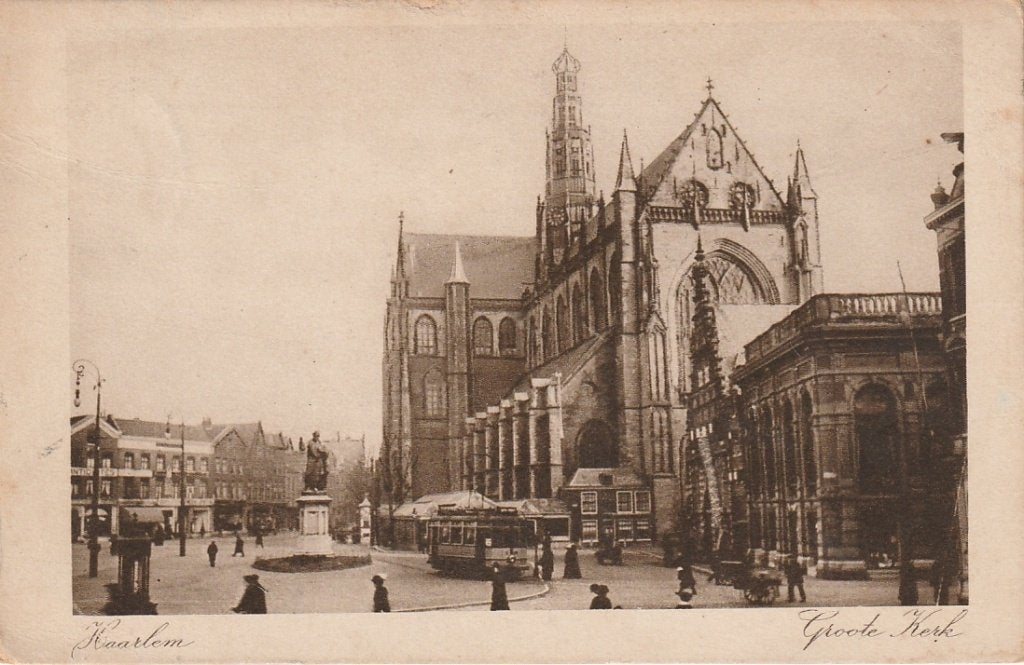Haarlem Groote kerk Tram 1917, Ophalen of Verzenden, Voor 1920, Gelopen, Noord-Holland