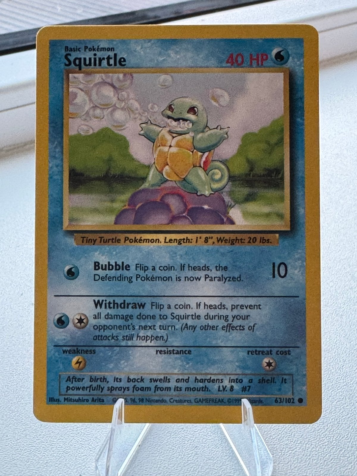Squirtle Pokémon Kaart - Base Set 63/102 (1999), Ophalen of Verzenden, Gebruikt, Losse kaart