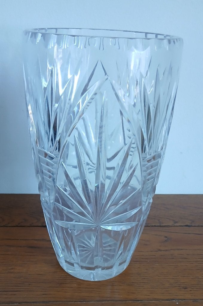 Vintage handgeslepen Bohemia loodkristal bloemenvaas, 25cm, Ophalen of Verzenden