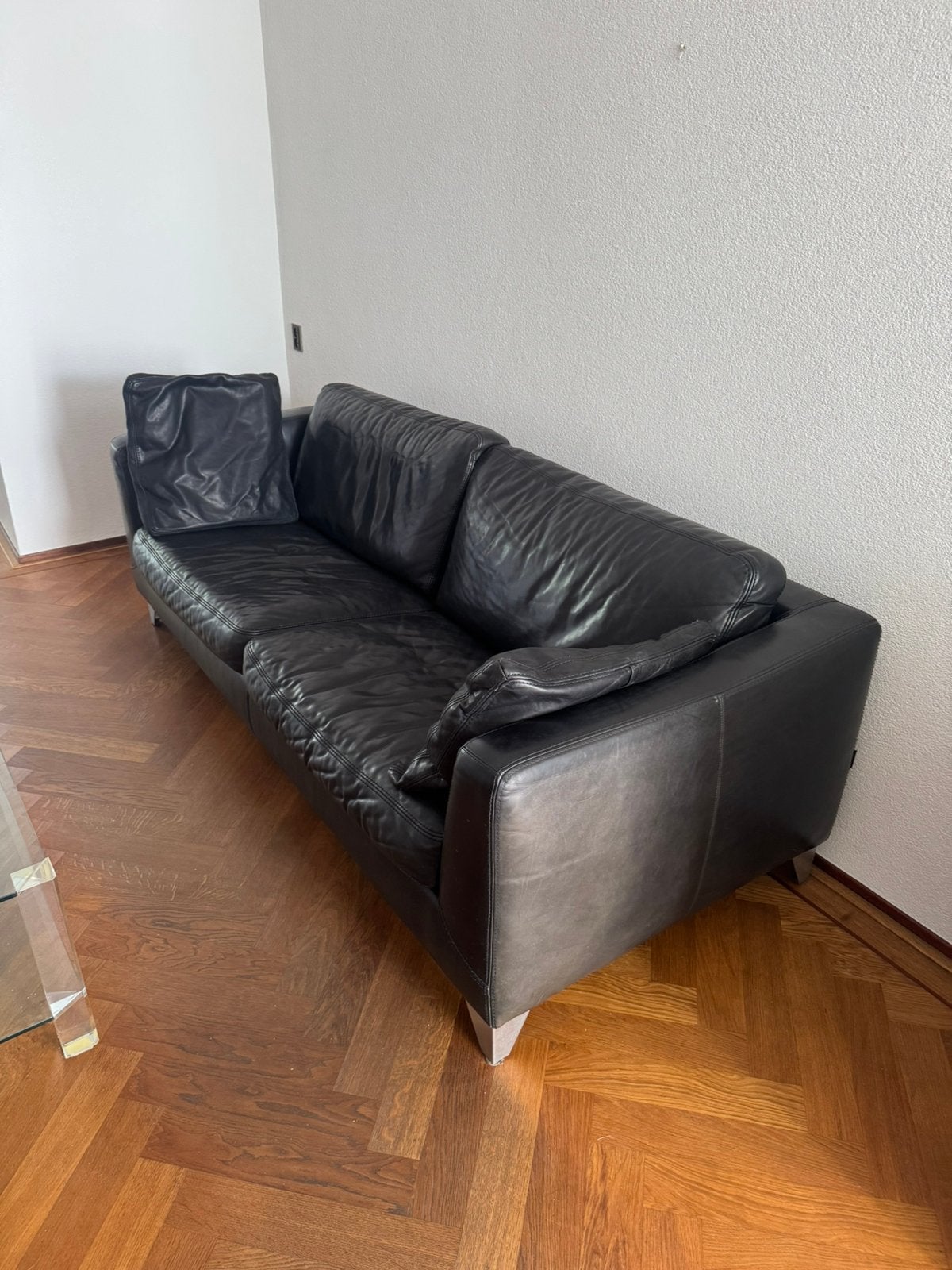Machalke bank zwart zadel leer, Ophalen, Zo goed als nieuw, Leer