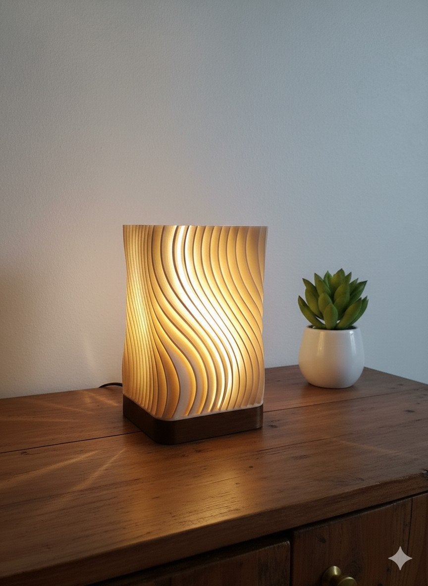 Moderne spiraal tafellamp - sfeervolle verlichting, Huis en Inrichting, Lampen | Tafellampen, Hout, Overige merken, Wit, Met stekker